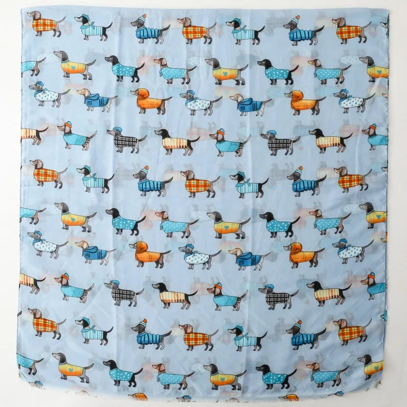 Cozy Dachshund Dog Cat Pattern Viscose Shawl for Women - 180x90Cm Fringe Detail Breathable Thin Wrap Scarves Autumn/Winter Snood