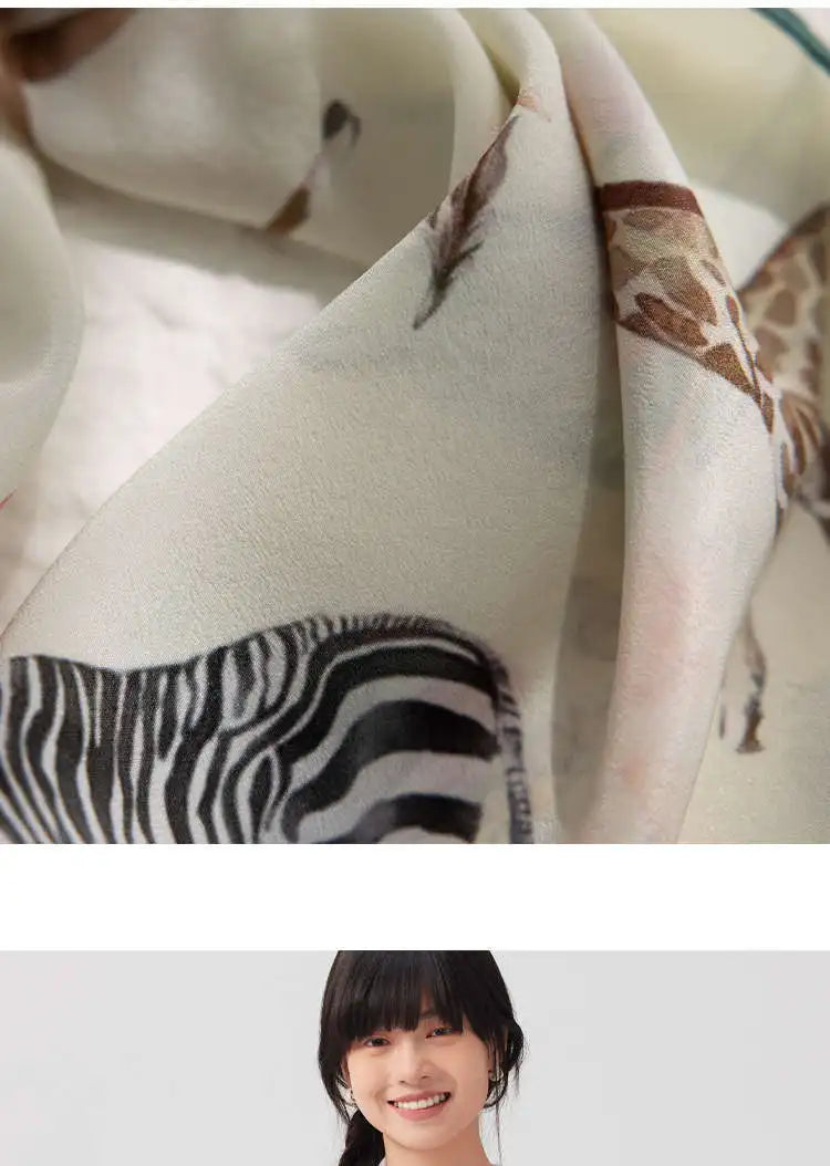 100% Mulberry Silk Square Scarf Women Animal Print Neck Scarf Soft Lightweight Neckerchief For Daily Office And Vacation Use