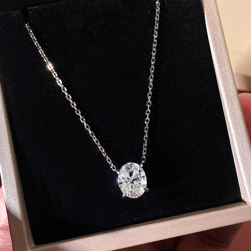 COSYA 1/2/3CT Oval Cut Moissanite Solitaire Necklace For Woman S925 Silver Plated 18K Gold Lab Diamond Chain Dainty Fine Jewelry