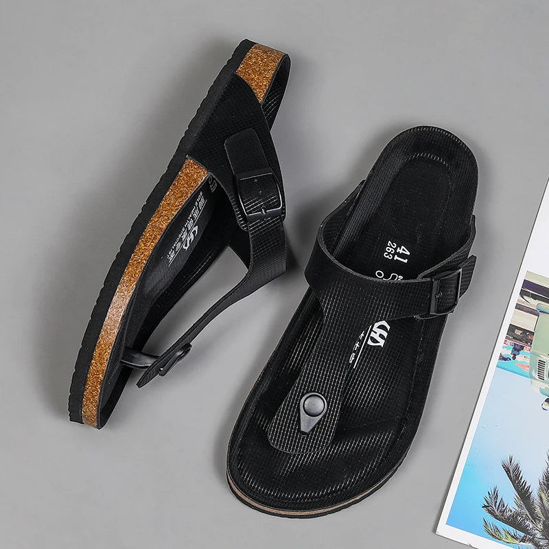 All-match Flats Beach Slippers Mens Thick Sole Men Cork Luxury Sandals Beach Vacation Comfort Shoes Slip on Flip Flops for Men