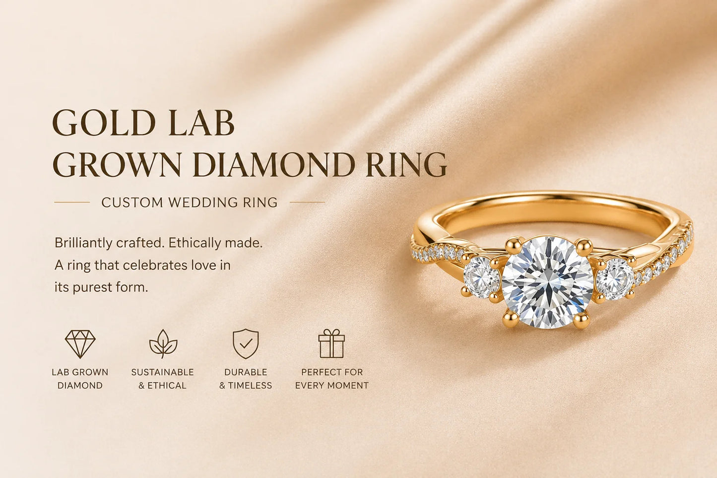 Custom Lab Grown Diamond Ring 9K 14K Gold 0.5ct to 3ct D Color VVS Clarity Engagement Wedding Promise Anniversary Ring for Women