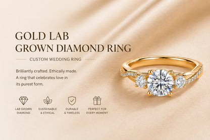 Custom Lab Grown Diamond Ring 9K 14K Gold 0.5ct to 3ct D Color VVS Clarity Engagement Wedding Promise Anniversary Ring for Women