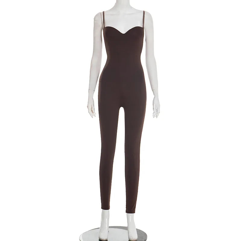 Solid Fitness Workout Skinny Camisole Jumpsuits Women Strapless Spaghetti Straps Booty Lifting Slim Overalls Casual Rompers