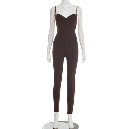 Solid Fitness Workout Skinny Camisole Jumpsuits Women Strapless Spaghetti Straps Booty Lifting Slim Overalls Casual Rompers