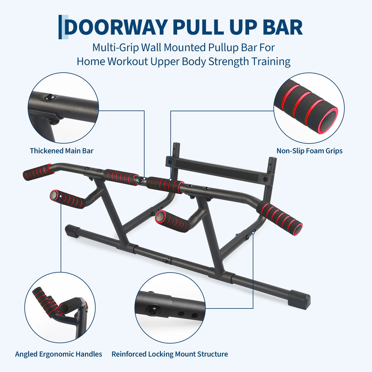 Adjustable Pull-Up Bar for Doorways – Heavy-Duty No-Screw Chin Up Bar for Home Gym Strength Training, Fits Most Door Frames