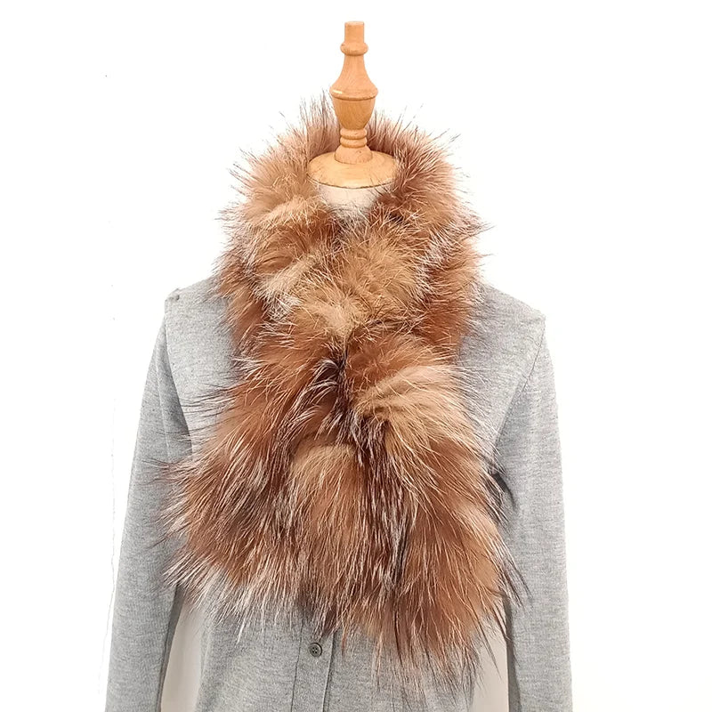 2024 Winter Fluffy Real Fox Fur Scarf Thick Warm Fashion Natural Fur Muffler Outdoor Ladies Genuine Fur Scarves