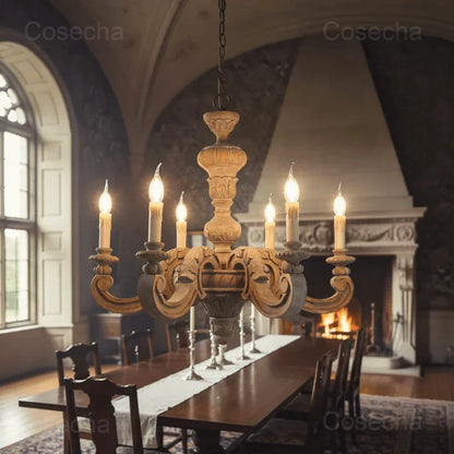 Antique White Wood Chandeliers Mid Century Chandelier Vintage French Hanging Chandeliers Classic 5/6/8 Lights Dining Living Room