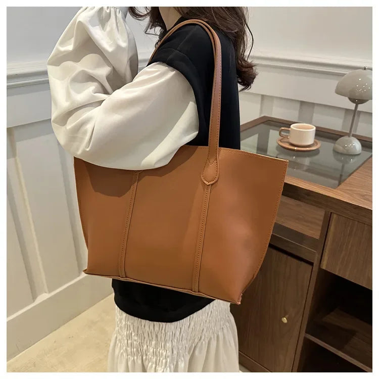 Retro Faux Leather Shoulder Bag, Large Capacity Office Commuter Handbag,Top Handle Purse Durable Work Laptop Tote Bags for Women