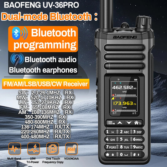 BAOFENG UV-36 PRO Walkie Talkie 10W Shortwave Receive Dual-mode Bluetooth Audio Programming Long Range Upgrade DM-32 Ham Radio