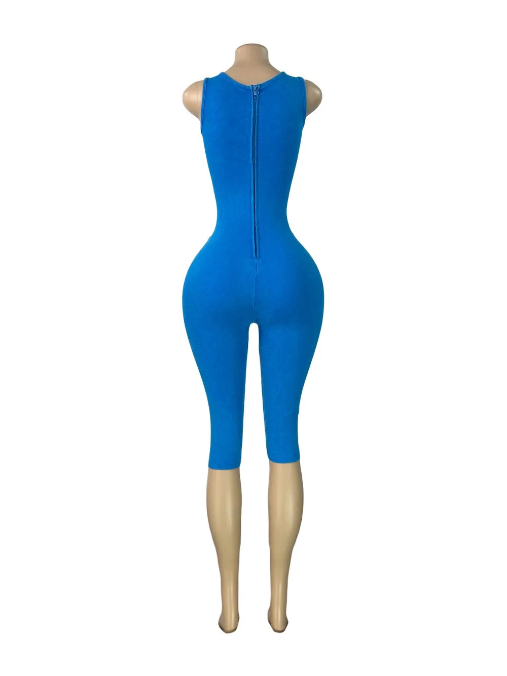 FLARORA Fashion Ribber Knitted Capri Jumpsuits Woman Sexy Hollow Out O-neck Sleeveless Zipper Skinny Playsuits Hottie Streetwear