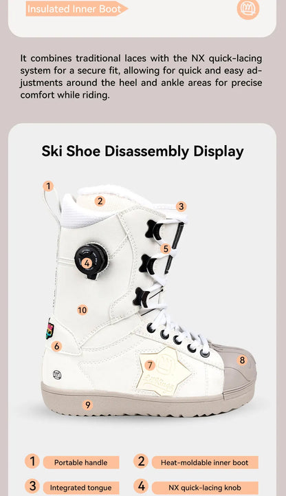 LILKINGS Wishing Star Snowboard Boots Side Buckle Lacing Quick Entry Thermo Liner Women Men 36-45
