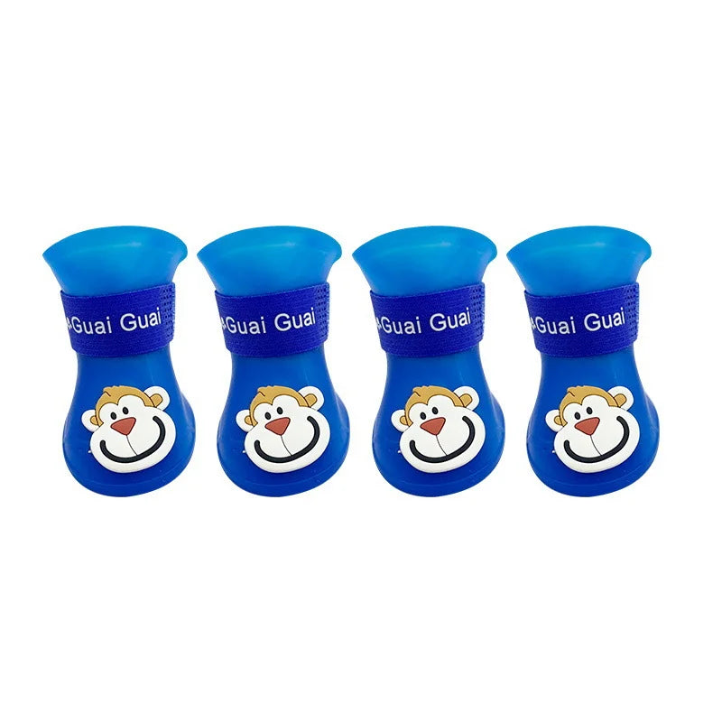 4pcs/set Waterproof Pet Dog Shoes Anti-slip Rain Boots Footwear for Small Cats Dogs Puppy Dog Pet Booties Pet Paw Accessories