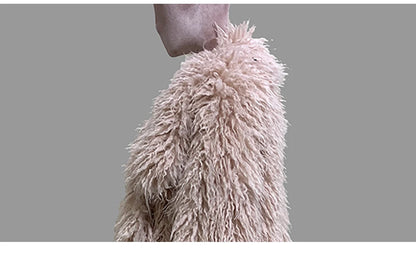 Lautaro Autumn Winter Long Oversized White Thick Warm Hairy Shaggy Fuzzy Faux Mongolian Fur Coat Women Pink Fluffy Overcoat