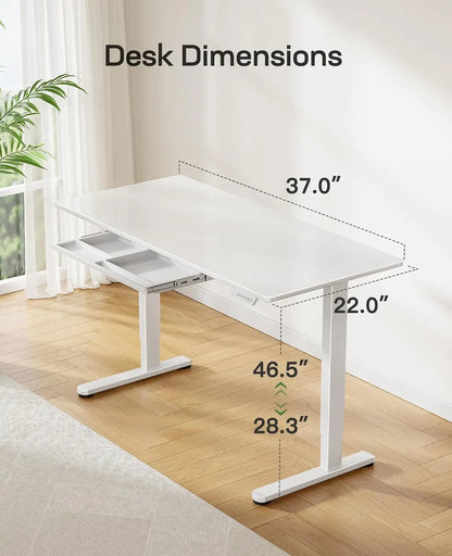 Glass Standing Desk with Drawer 58 X 28 Inches Stand up Desk Standing Desk Adjustable Height with One-Piece Tempered Glass Top, Ergonomic Home Office Desk with 4 Preset Heights