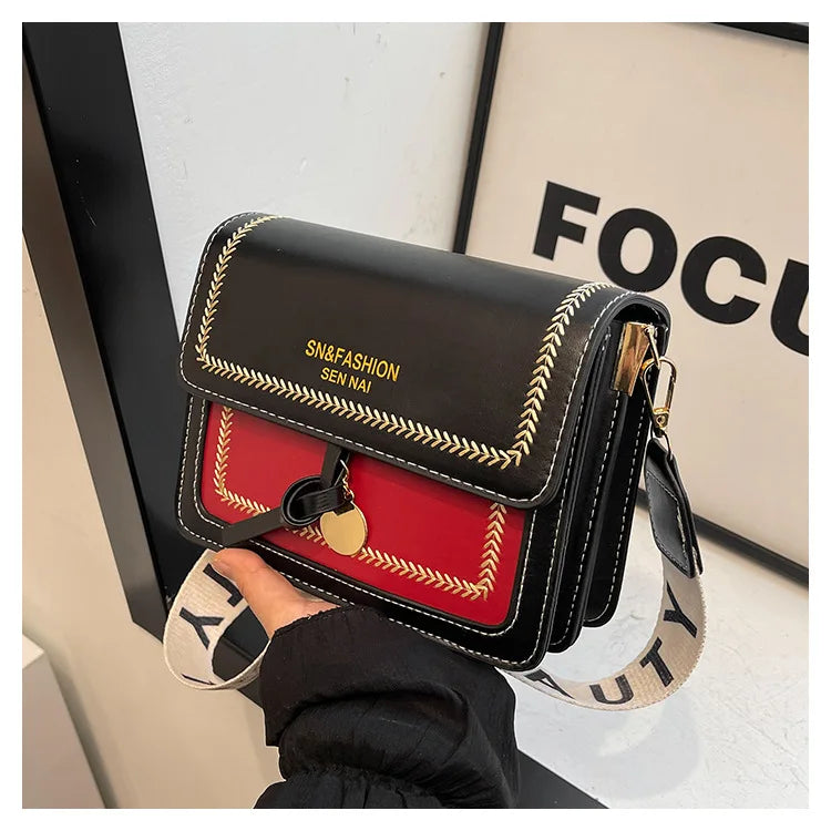 Fashionable Bag for Women, Versatile New Crossbody Bag, Contrasting Color Shoulder Bags, Small Square Bag, Wide Shoulder Strap