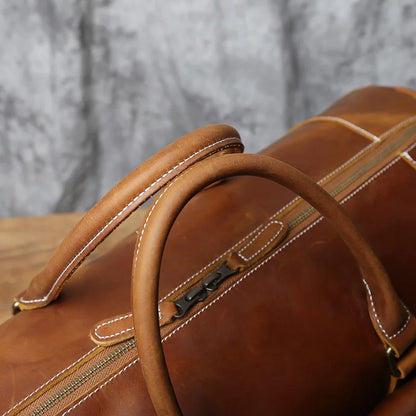Vintage Genuine Leather Men's Travel Bag Crazy Horse Leather Duffel Bag Large Capacity Top-Layer Cowhide Handbag Crossbody NZPJ