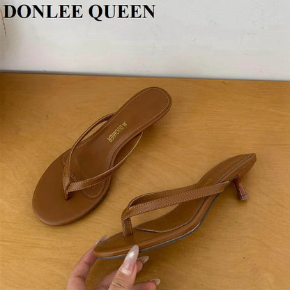2026 New Summer Thin Heels Slippers Sandals Narrow Band Slides Ladies Shoes Fashion Women Pumps Flip Flops Luxury Slippers Shoes