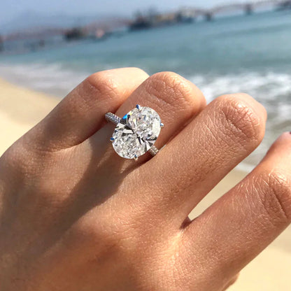 COSYA 8CT 10*14mm Oval Cut Full Moissanite Ring For Women S925 Silver Hidden Halo Wedding Diamond Band Luxury Fine Jewelry Gift