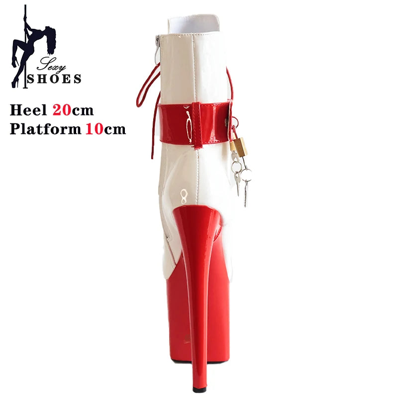 Women's Boots New Sexy Fetish Striptease Shoes T Show  Club Party Ankle Boots Thin High Heels Laces Belt Buckle Padlocks Boots