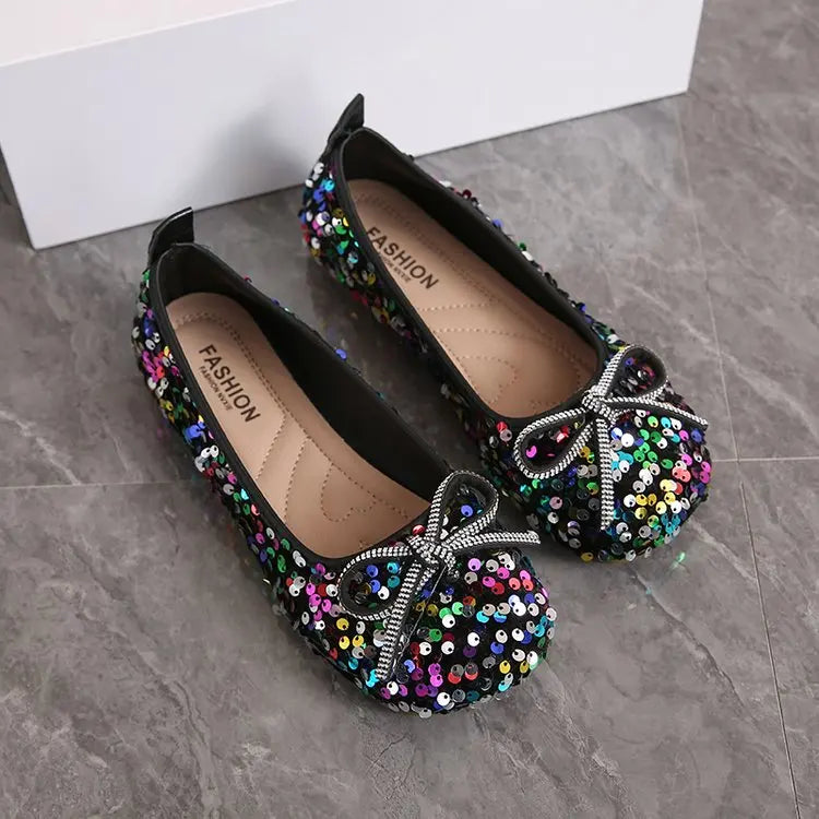 2026 Women Bling Flats Shoes Casual Walking Shoes Spring New Round Toe Bowtie Female Fashion Brand Dress Zapatillas Mujer