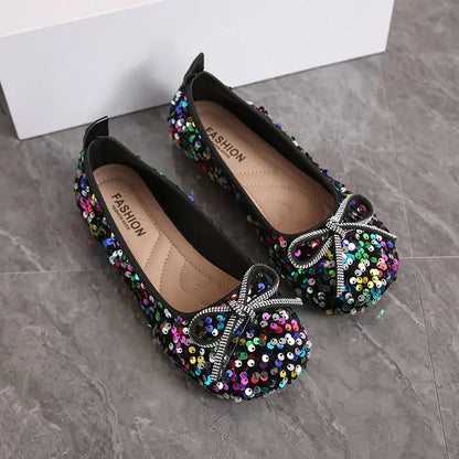 2026 Women Bling Flats Shoes Casual Walking Shoes Spring New Round Toe Bowtie Female Fashion Brand Dress Zapatillas Mujer