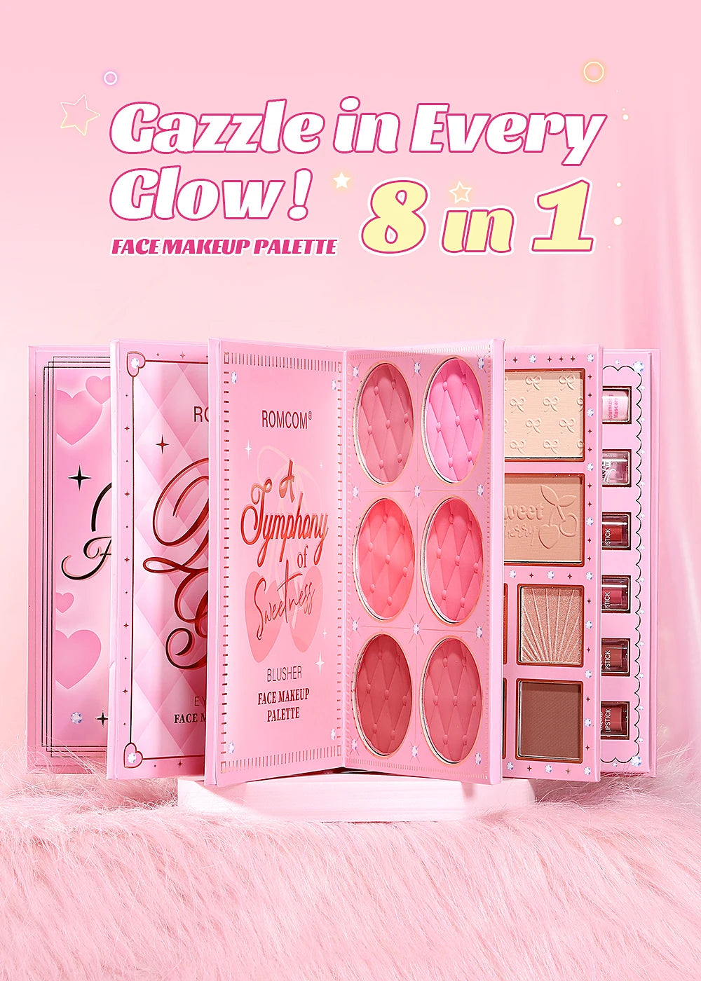 All-in-One 5-Page Makeup Magic Book: Full Kit with Multi-Shade Eyeshadow, Blush, Highlighter, Contour & Glossy Lip Gloss