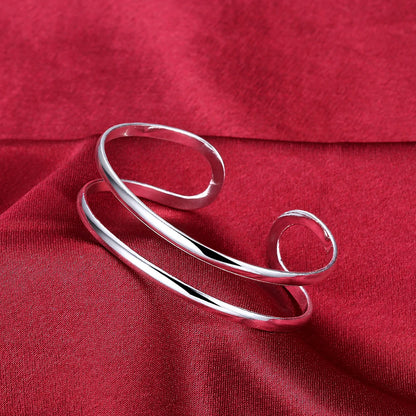 Trendy 925 Sterling Silver Big Bangles Bracelet Cute Charms for Women Lady Fashion Jewelry Adjustment Cuff Wedding Luxury