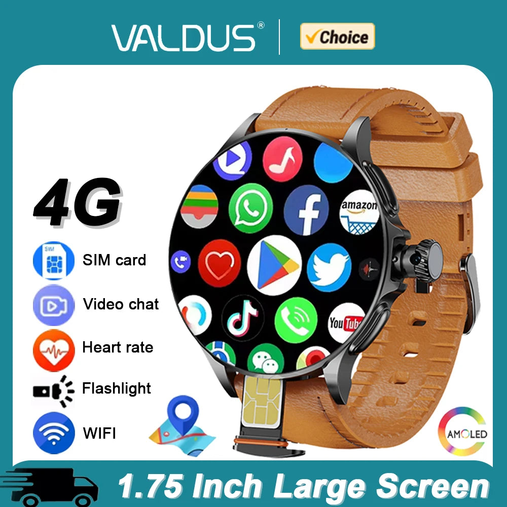 VALDUS GT200 4G Smartwatch HD Camera Man Woman Video Chat Fingerprint Control 32GB Memory WIFI GPS Step Smart Watch For Android