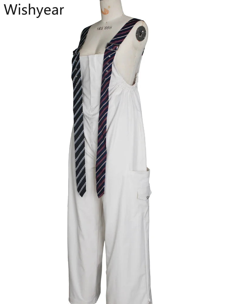Women’s Overalls Jumpsuit Long Sleeve Shirt Style Patchwork Tie Detail Wide Leg Cargo Pants Casual Office Work Party Streetwear
