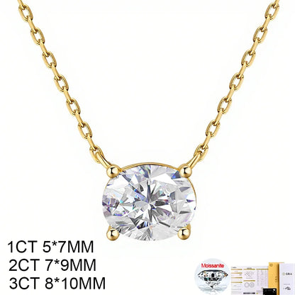 COSYA 1/2/3CT Oval Cut Moissanite Necklace For Women S925 Silver Plated 18K Gold East West Solitaire Diamond Chain Fine Jewelry