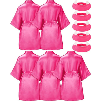 5 Pack Spa Robes for Party Sleepover Slumber Birthday Party Squad Robes DIY Silk Satin Bathrobes with Headband