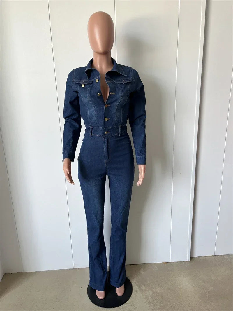 Streetwear Jeans Jumpsuits Autumn Clothes Women 2024 Full Sleeve Flare Pants Denim  Rompers Playsuits One Pieces Overalls Outfit