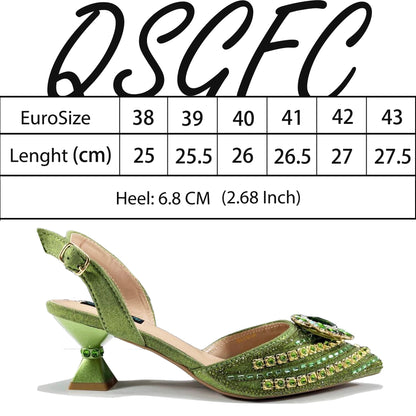 Queena Yan 2025 Italian Style Pointed Toe Rhinestone High Heels and Gold Wedge Bag Set - Elegant Ladies Party Women Shoes Heel