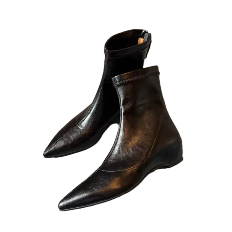 Flats Women's Ankle Boots Luxury Pointed Toe Leather Shoes Winter Sexy Short Boots 2025 Elegant Dress Chelsea Boots Mujer Shoes