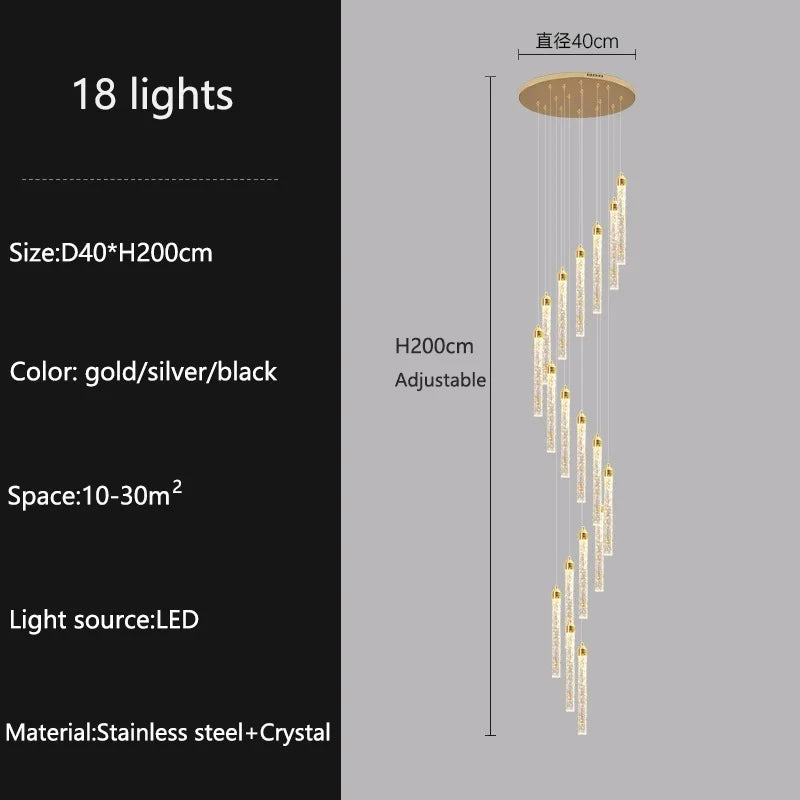 Modern Ceiling Chandelier Luxury Staircase Crystal Chandeliers Duplex Attic Villa Living Room Pendant Lights Home Decor Lighting