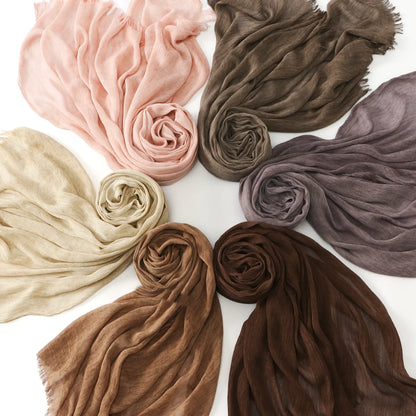 Women Crinkle Modal Rayon Hijab Muslim Scarf Shawls Solid Color Headband Femme Breathable Headwrap Turban Ramanda 180*70cm