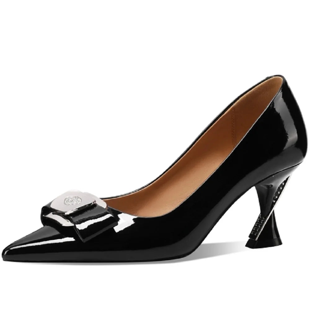 【JOCHEBED HU】Women Genuine Leather Pumps Deer Party Wedding Stiletto Office Pointed Toe Fashion High Heels Leather Shoes 33-43