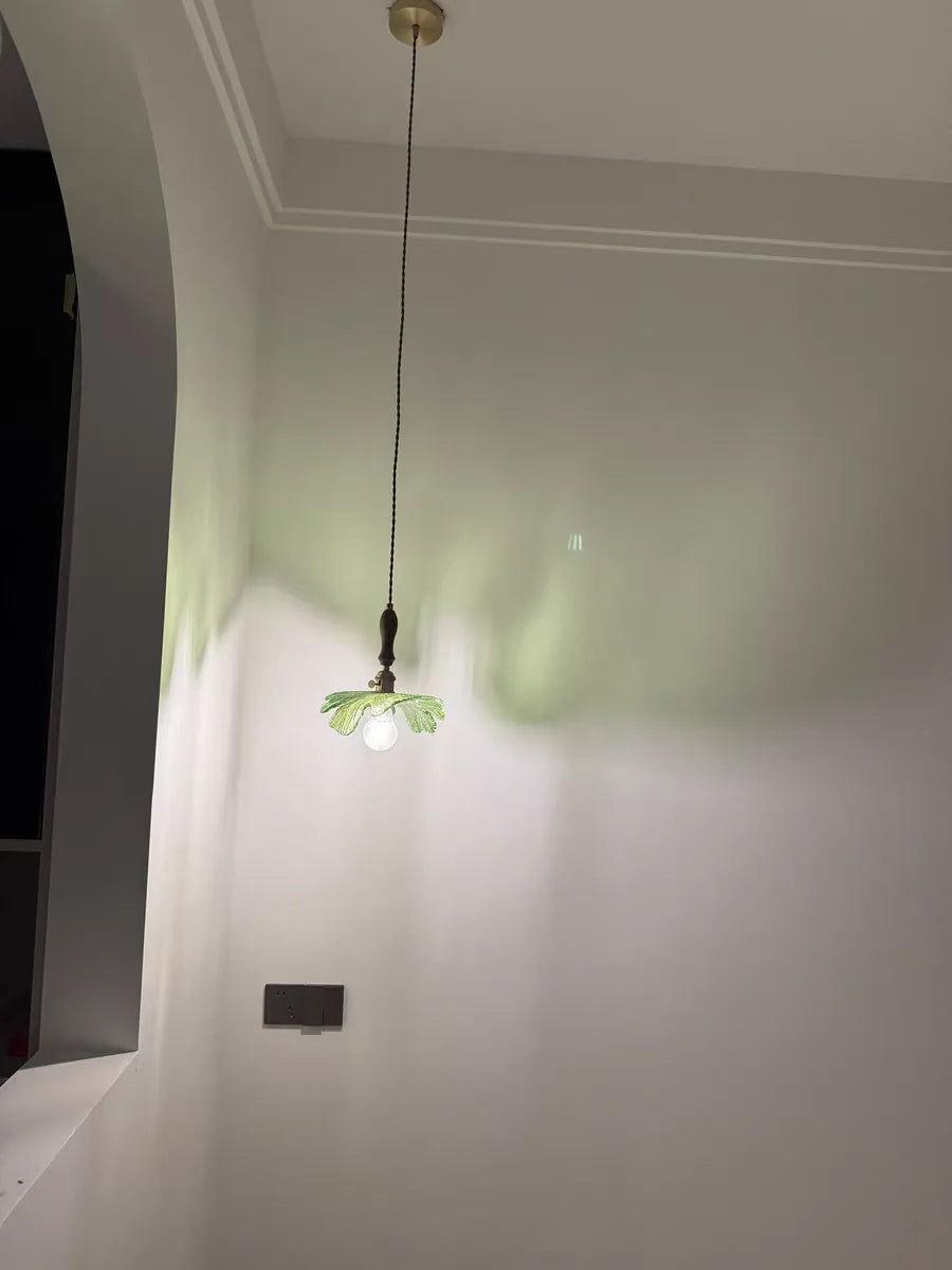 IWHD Home Decor LED Pendant Lights Kitchen Restaurant Copper Socket Flower Green Glass  Nordic Modern Walnut Wood Hanging Lamp