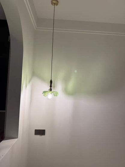 IWHD Home Decor LED Pendant Lights Kitchen Restaurant Copper Socket Flower Green Glass  Nordic Modern Walnut Wood Hanging Lamp