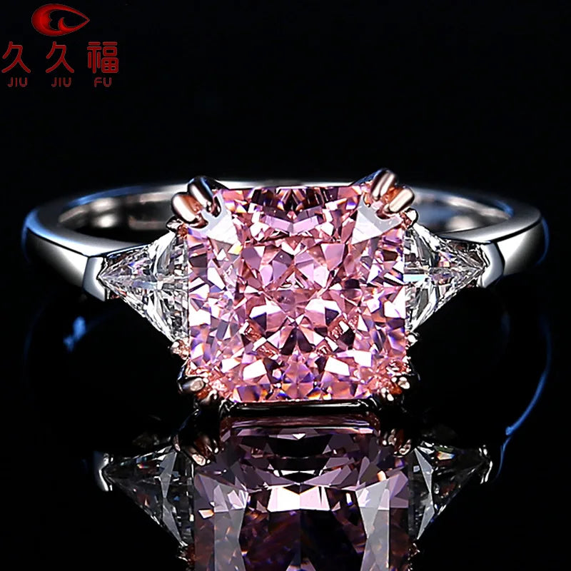 Fat Square Color Diamond Ring for Women, PT950 Platinum Inlaid 3 Carat Moissanite, suitable for daily wear and gift matching.