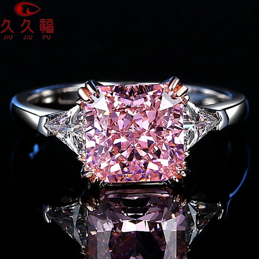 Fat Square Color Diamond Ring for Women, PT950 Platinum Inlaid 3 Carat Moissanite, suitable for daily wear and gift matching.