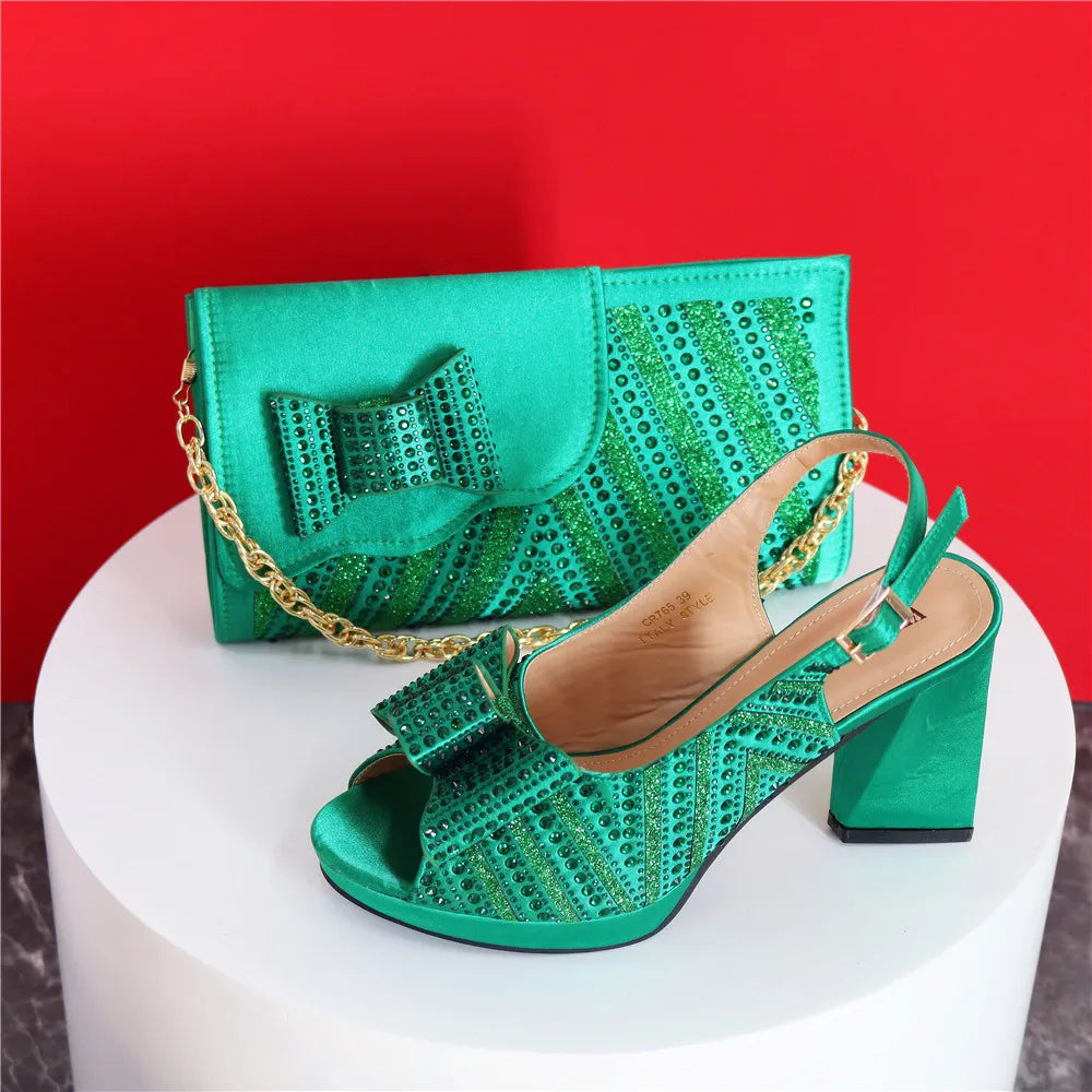 Mature Sweet 2024 Super Heels Peep Toe Ladies Slipper Shoes with Bag Set in Blue Color For Nigerian Women Wedding Party