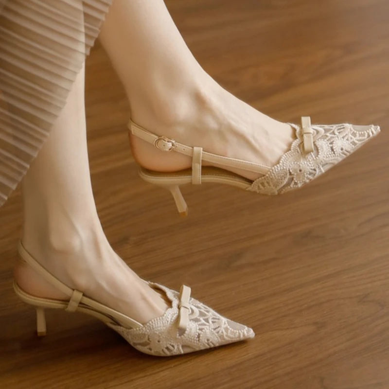 Bow Women's Pointed Toe Sandals Sexy High Heels Fashion Shoes Stilettos Party Slides Sexy Pumps Dress Mujer Zapatos