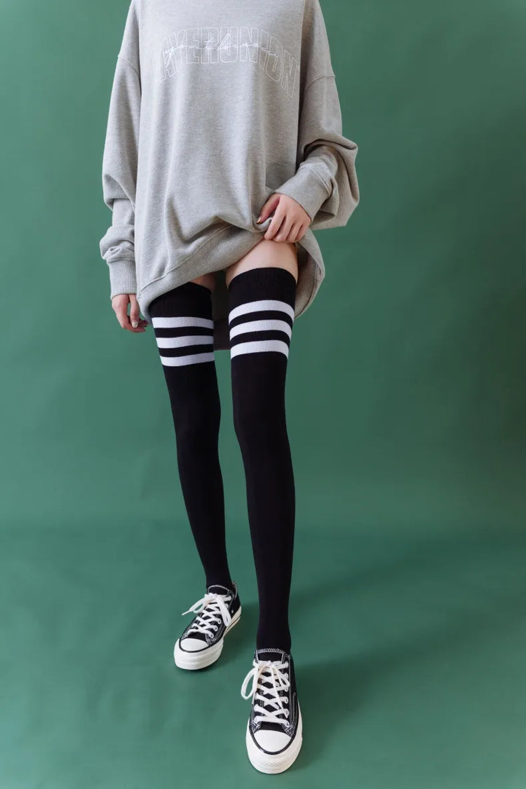 1/2 Pairs Women Over The Knee Socks Cotton Thigh High Socks Black White Blue Colorful Striped Pattern Fashion Casual Daily Wear