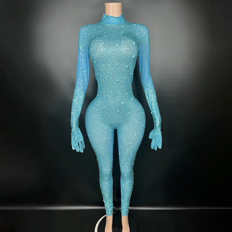 2025 Sexy Full Sparkly Rhinestone Jumpsuit for Women Bodycon Luxury Costume Party Club Bright Stage Singer Performance Jumpsuits