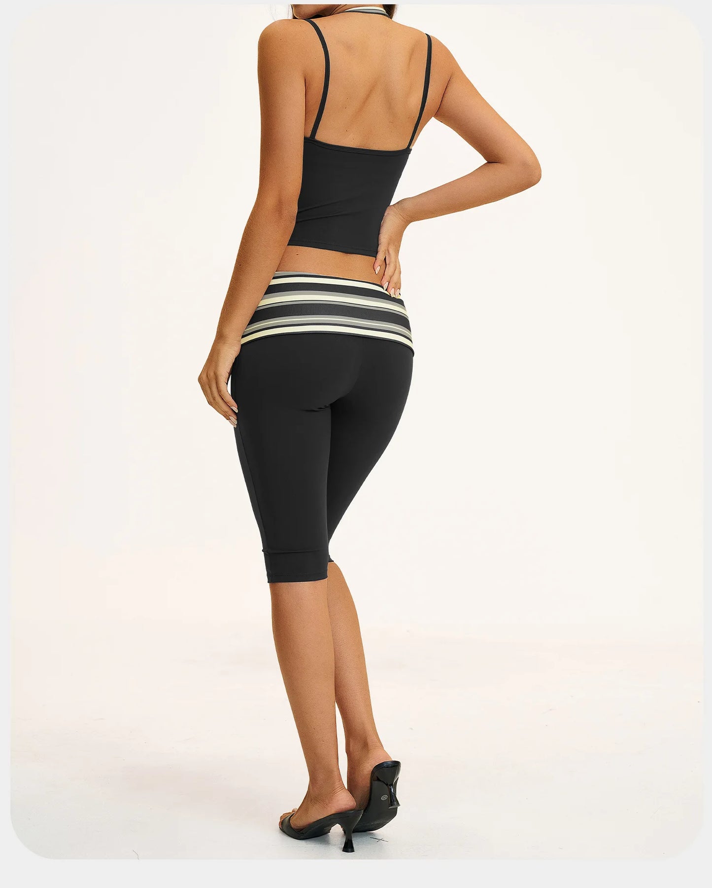 2PCS Stripes Fitness Suit Women's Tracksuits Polka Dot High Waist Workout Capri Pants Sports Set Female Yoga Sports Clothes