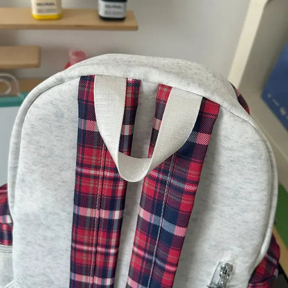 Preppy Style Blue Backpack for Girls, Plaid Spliced School Bag, Cute Nylon Daypack Star Pendant, Large Capacity Student Rucksack