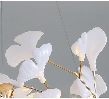 Modern Ceramics Chandeliers Home Ginkgo Biloba Decoration Villa Living Room Lighting Pendant Lamps Indoor Hanging Lights Fixture