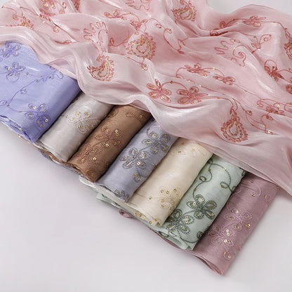 Elegant Embroidery Glitter Shimmer Hijab Shawl Pleated Glitter Chiffon Shawl Lightweight Crinkle Flowy Plain Hijab Scarves