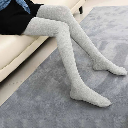 1pair Women Cotton Over Knee High Socks 80cm Lengthened High Over Knee Stockings Black White Soild Color Long Warm Knee Socks